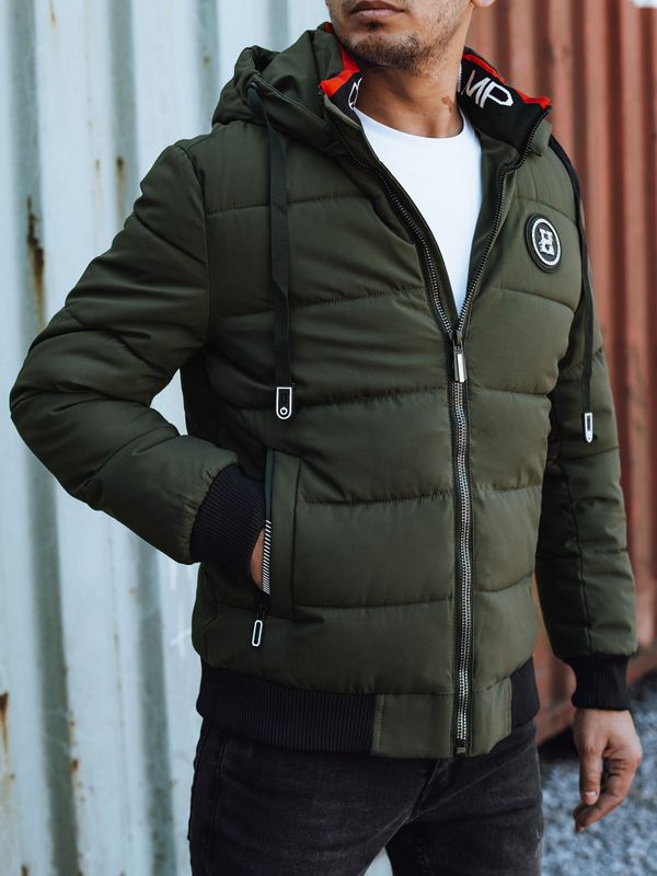 DStreet Men's winter quilted jacket with hood green Dstreet