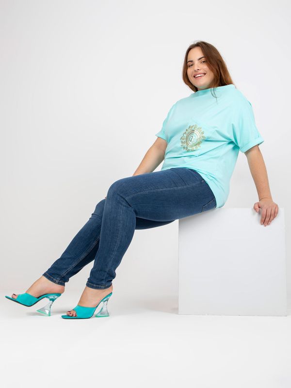 Fashionhunters Mint blouse plus size with short sleeves
