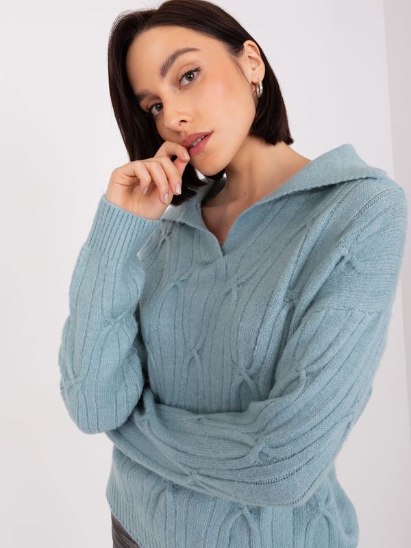 Fashionhunters Mint sweater with cables, loose fit