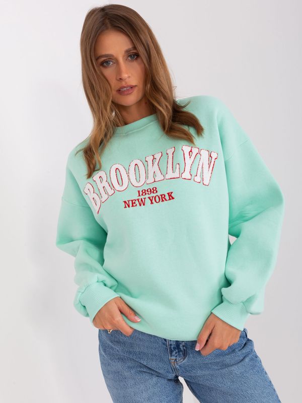 Fashionhunters Mint women's hooded sweatshirt with inscription