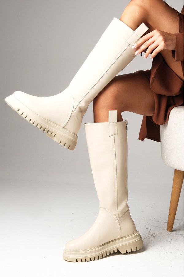 Mio Gusto Mio Gusto Beige Color Für Lined Women's Boots with Back Zipper