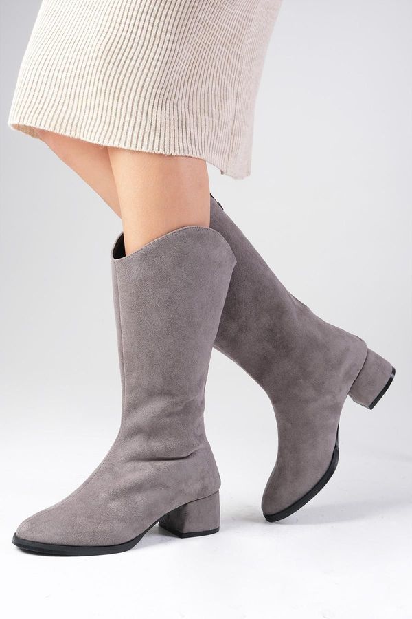 Mio Gusto Mio Gusto Fabia Gray Color Suede Womens Knee Length Boots