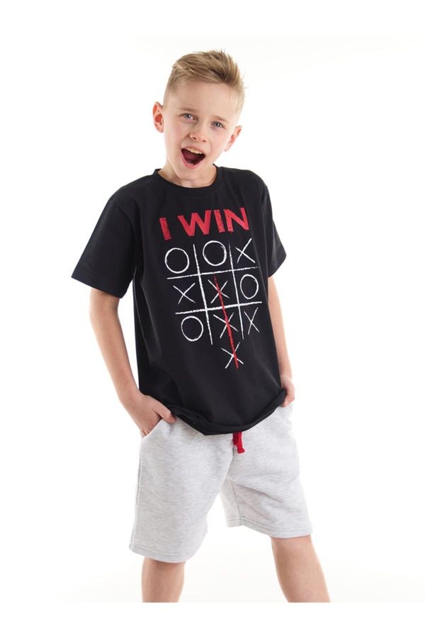 mshb&g mshb&g I Win Boys Kids Black T-shirt Gray Shorts Set