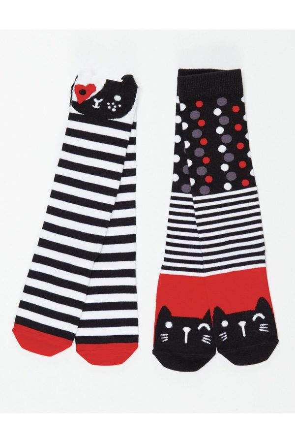 mshb&g mshb&g Striped Cats Girls Kids Knee High Socks 2-Set