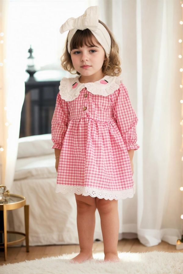 dewberry N0881 Dewberry Girls Pink Dress with Strawberry Embroidery-PEMBE
