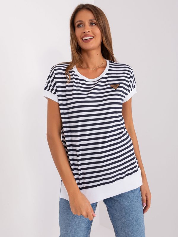 Fashionhunters Navy blue and white striped casual blouse