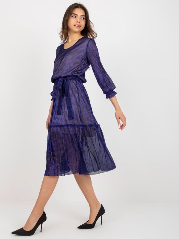 Fashionhunters Navy blue cocktail dress with wide frills