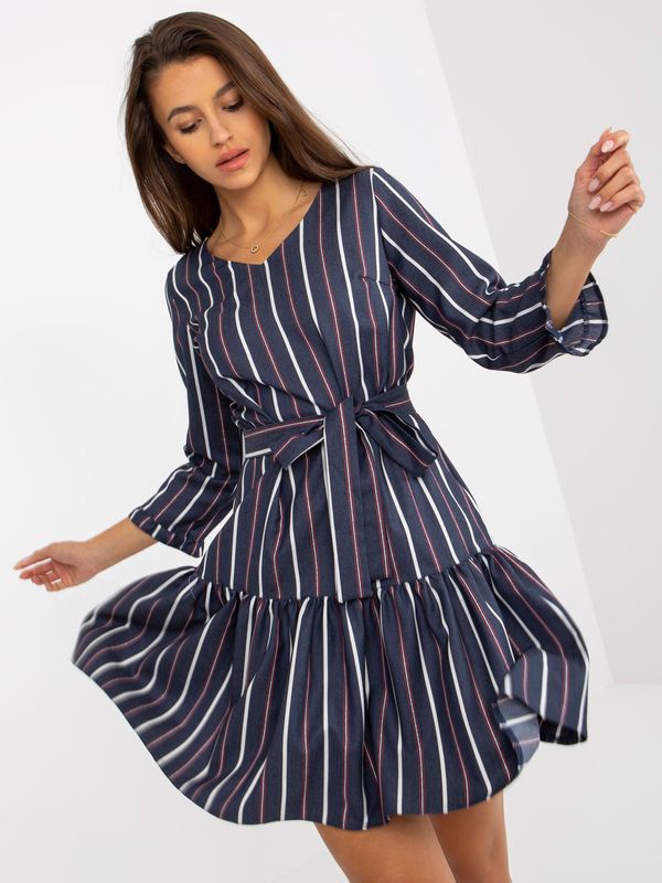 Fashionhunters Navy blue flowing cocktail dress with stripes