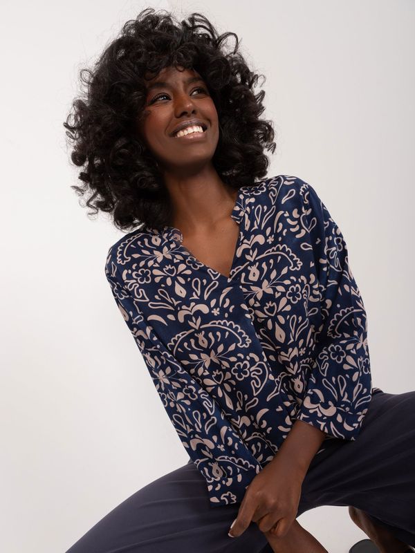 Fashionhunters Navy blue loose blouse with SUBLEVEL patterns