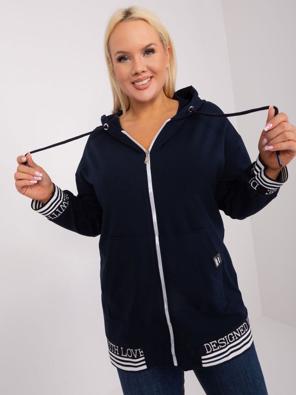 Fashionhunters Navy blue plus size zip-up sweatshirt