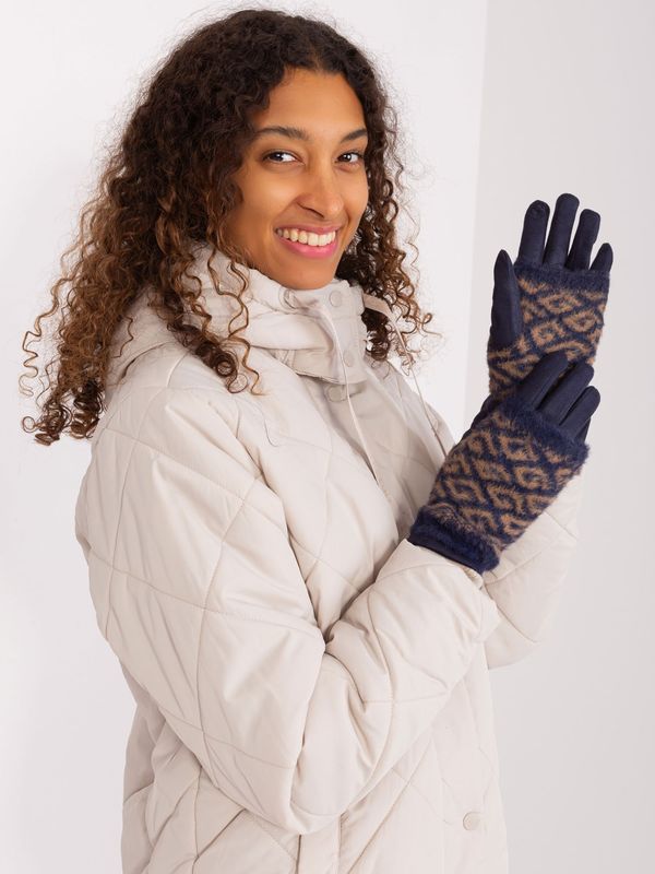 Fashionhunters Navy Blue Warm Gloves with Cover