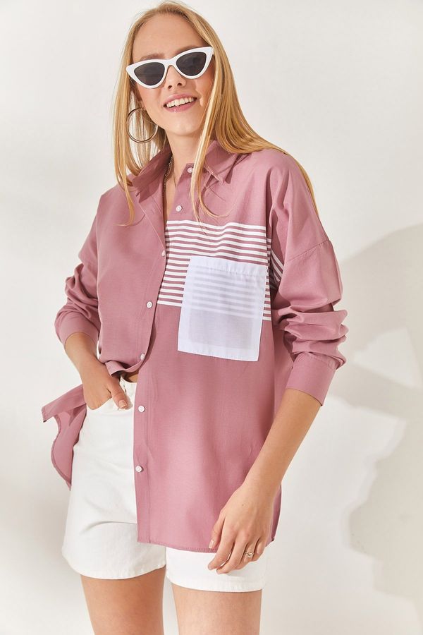 Olalook Olalook Pale Pink Pocket Detailed Oversize Woven Shirt