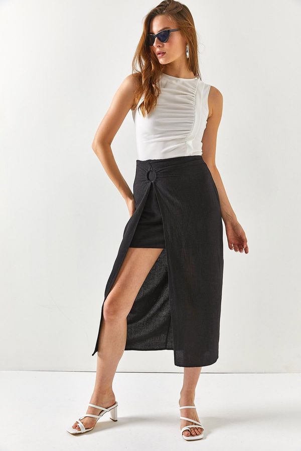 Olalook Olalook Women's Black 2-Piece Linen Skirt with Accessory Detail