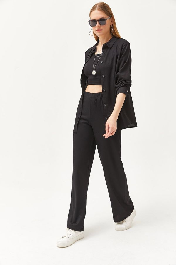 Olalook Olalook Women's Black Shirt Blouse Trousers 3-Piece Set