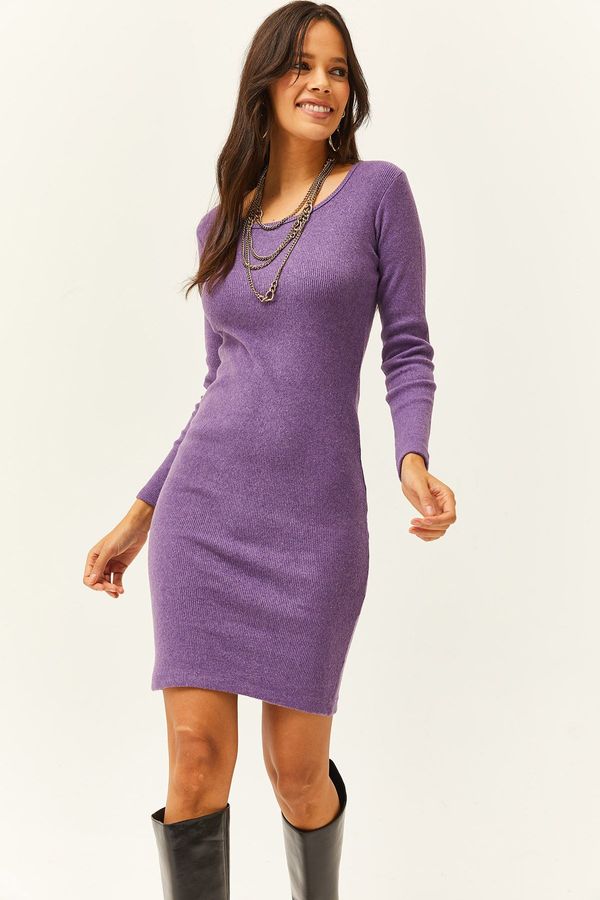 Olalook Olalook Women's Purple Wide Collar Lycra Dress
