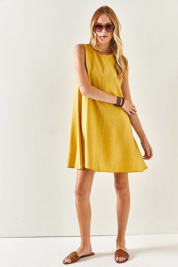 Olalook Olalook Women's Yellow Sleeveless Linen Blend A-Line Dress