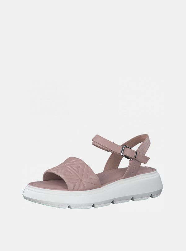 Tamaris Old Pink Leather Patterned Sandals on The Tamaris Platform - Women