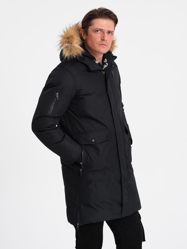 Ombre Ombre Alaskan men's winter jacket with detachable fur from the hood - black
