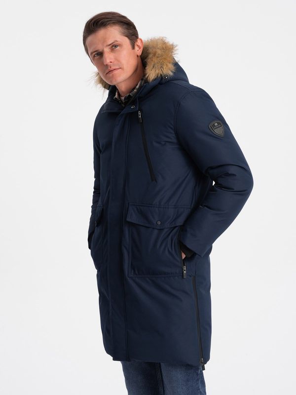 Ombre Ombre Alaskan men's winter jacket with detachable fur from the hood - navy blue