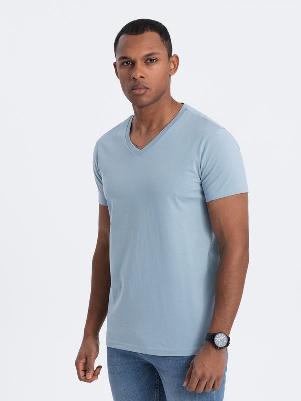 Ombre Ombre BASIC men's classic cotton T-shirt with a crew neckline - denim