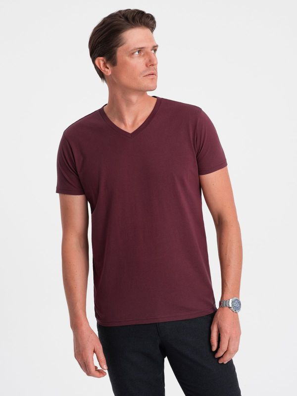 Ombre Ombre BASIC men's classic cotton T-shirt with a crew neckline - maroon