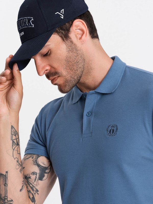 Ombre Ombre BASIC men's single color pique knit polo shirt - blue