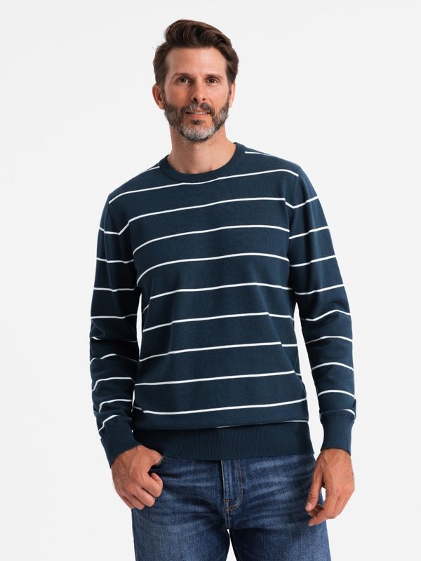 Ombre Ombre Casual men's sweater with horizontal stripes - navy blue