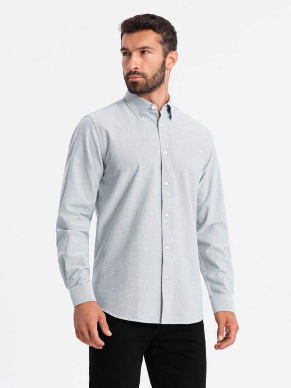 Ombre Ombre Elegant men's oxford shirt with embroidery - light grey