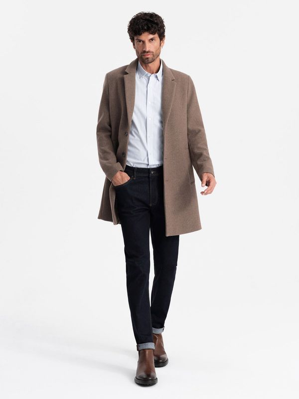 Ombre Ombre Elegant single-breasted men's wool coat - brown