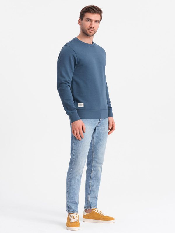 Ombre Ombre Men's BASIC sweatshirt with round neckline - navy blue