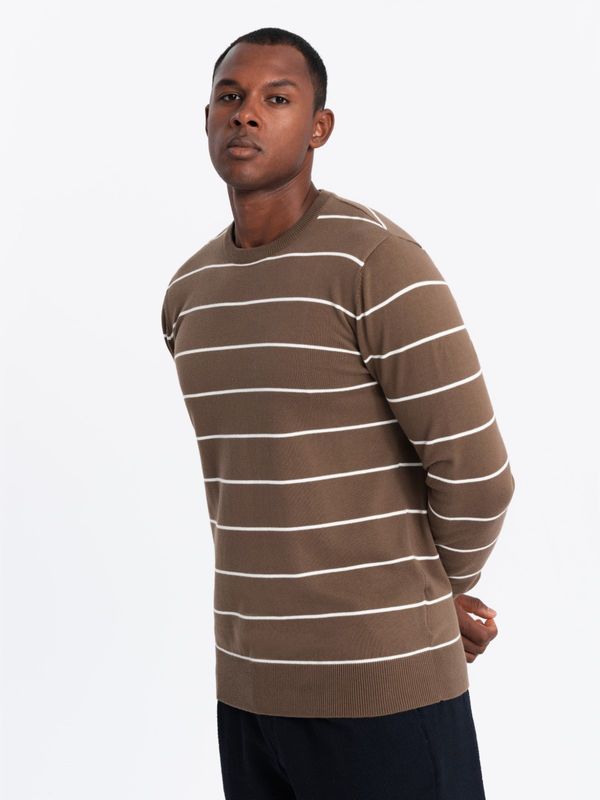 Ombre Ombre Men's casual sweater with horizontal stripes - brown