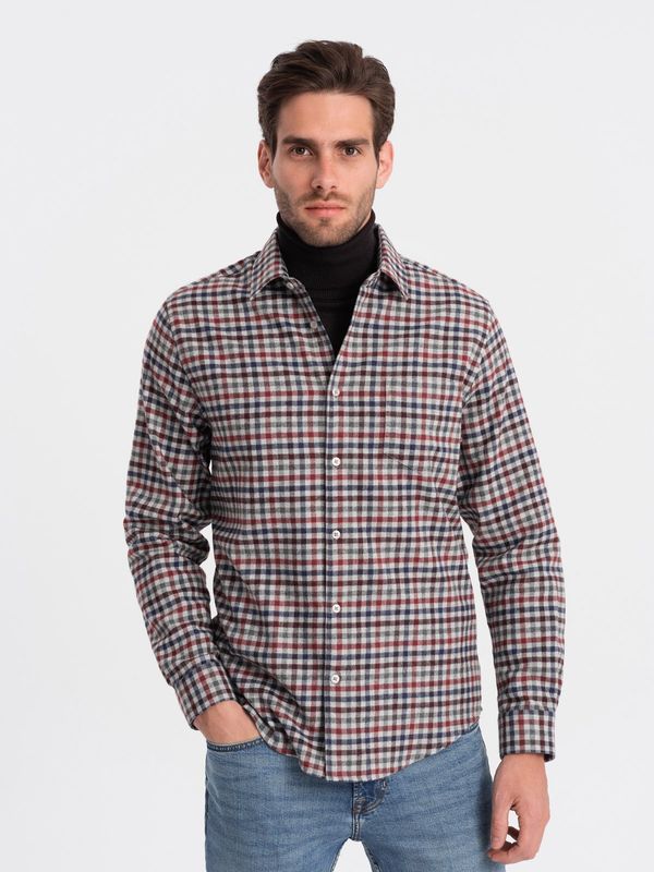 Ombre Ombre Men's checkered flannel shirt - navy blue and red