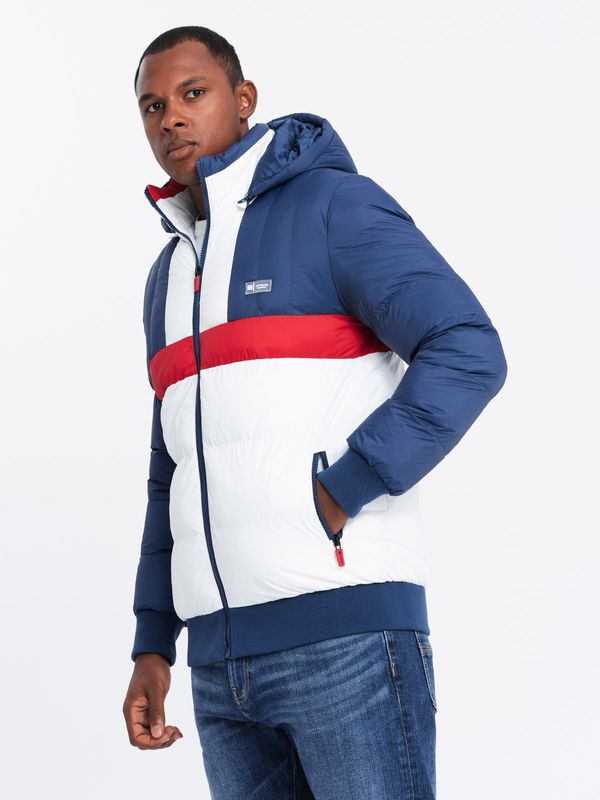 Ombre Ombre Men's colorful retro sports jacket - blue and white