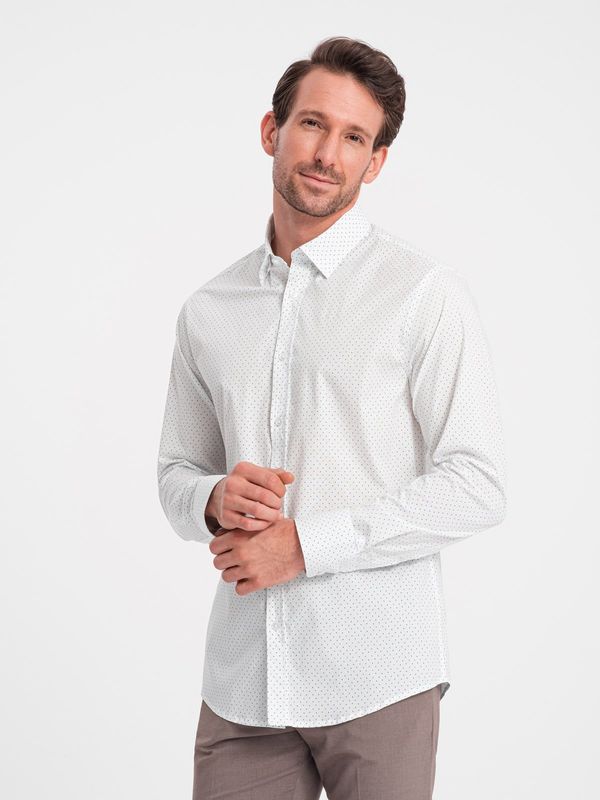 Ombre Ombre Men's cotton micro pattern REGULAR FIT shirt - white