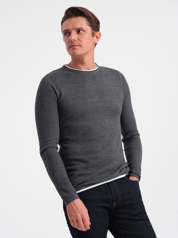 Ombre Ombre Men's cotton sweater with round neckline - graphite melange