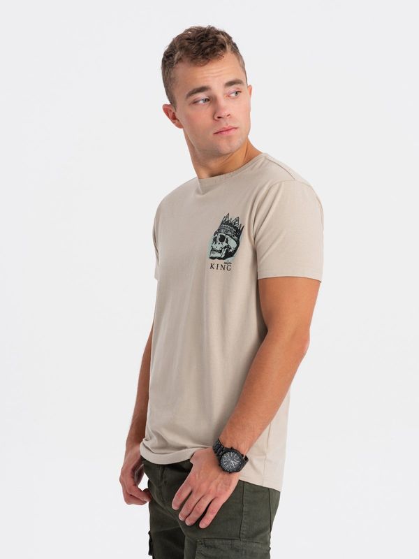 Ombre Ombre Men's cotton t-shirt with chest print - beige
