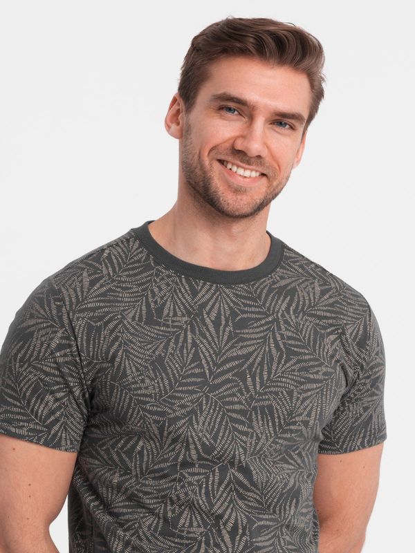 Ombre Ombre Men's full-print t-shirt in palm leaves - graphite