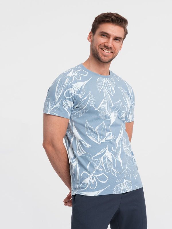 Ombre Ombre Men's full-print t-shirt with contrasting leaves - blue