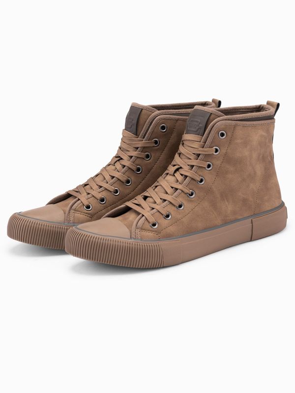 Ombre Ombre Men's high-top sneakers with decorative piping - brown