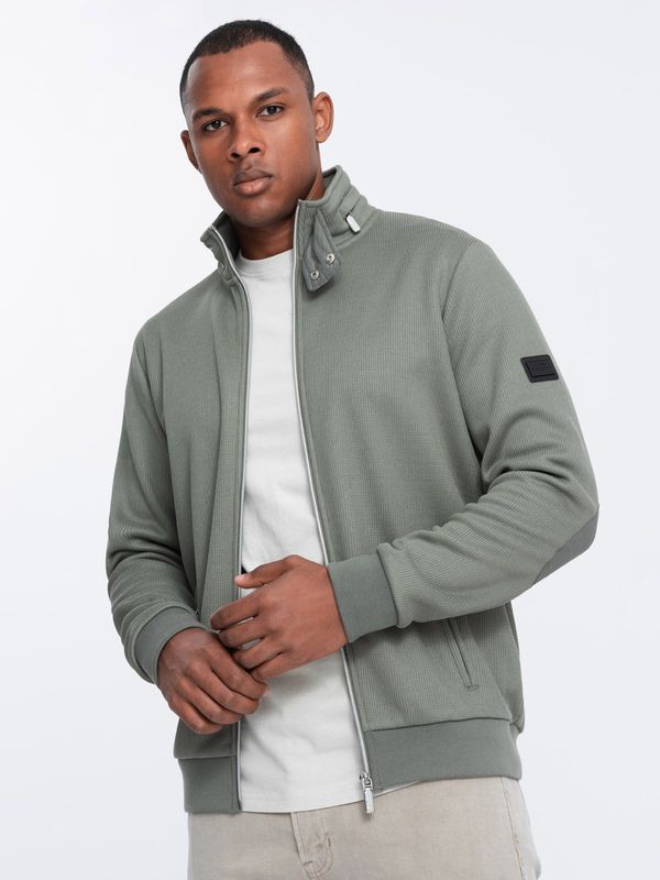 Ombre Ombre Men's jacket with high collar and fleece lining - khaki