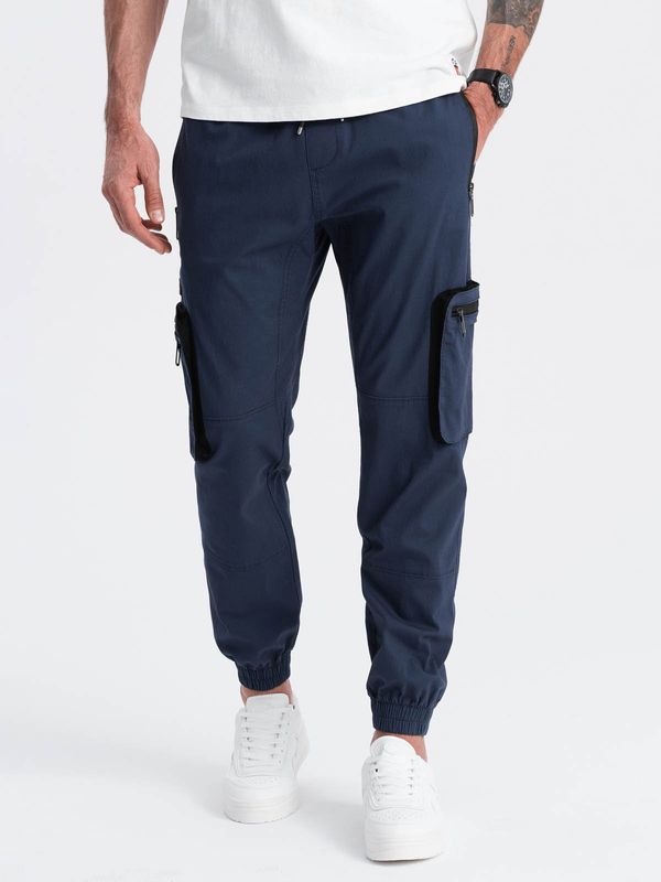 Ombre Ombre Men's JOGGER pants with zippered cargo pockets - navy blue