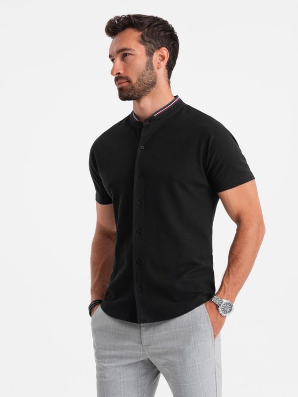 Ombre Ombre Men's knit shirt with short sleeves and collared collar - black