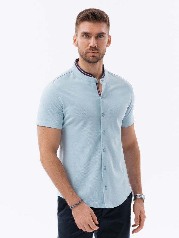 Ombre Ombre Men's knit shirt with short sleeves and collared collar - blue