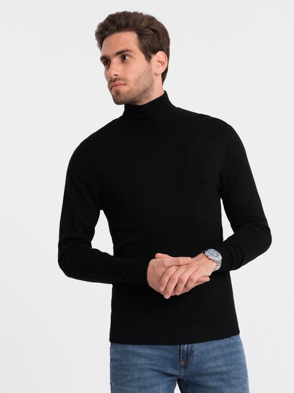 Ombre Ombre Men's knitted fitted turtleneck with viscose - black