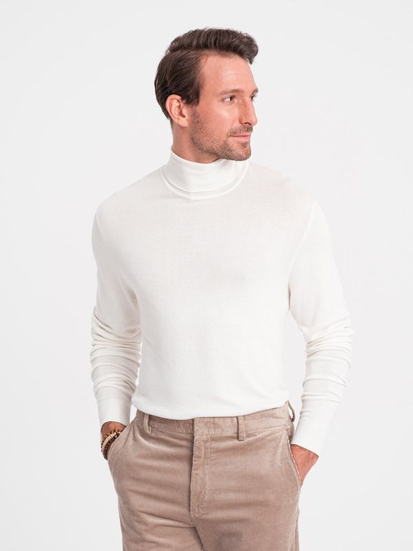 Ombre Ombre Men's knitted fitted turtleneck with viscose - ecru