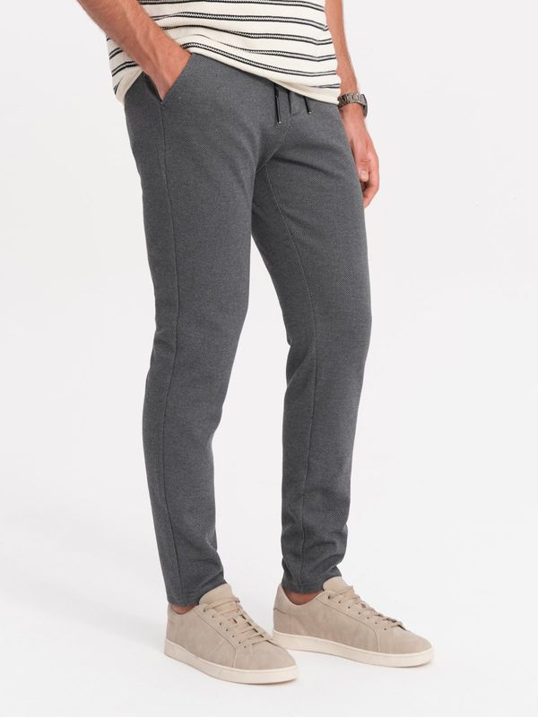 Ombre Ombre Men's knitted pants with elastic waistband - dark grey