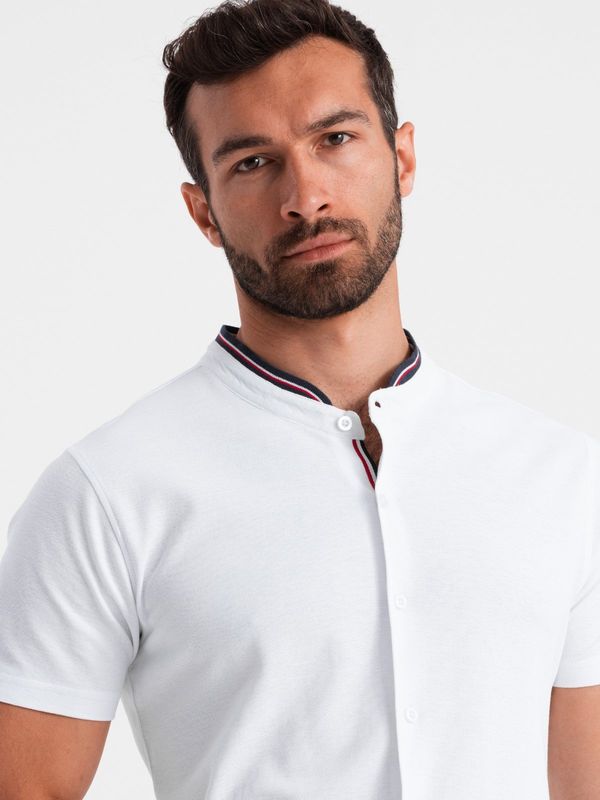 Ombre Ombre Men's knitted shirt with short sleeves and collared collar - white
