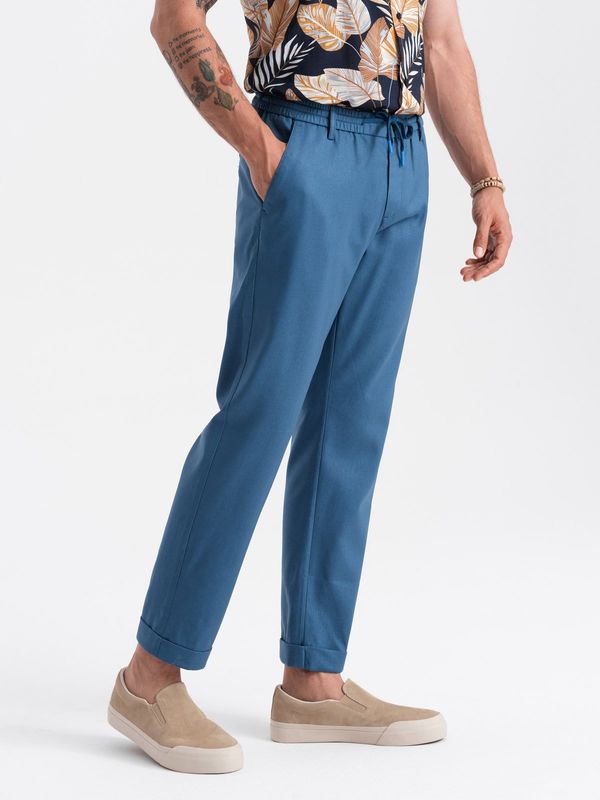 Ombre Ombre Men's linen blend chino roll-up pants - blue denim