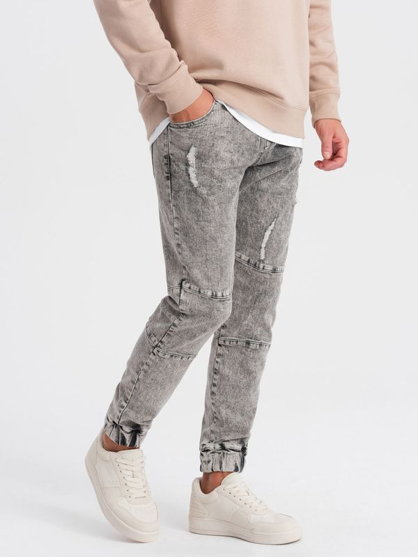 Ombre Ombre Men's marbled JOGGERS pants with rubbed edges - gray