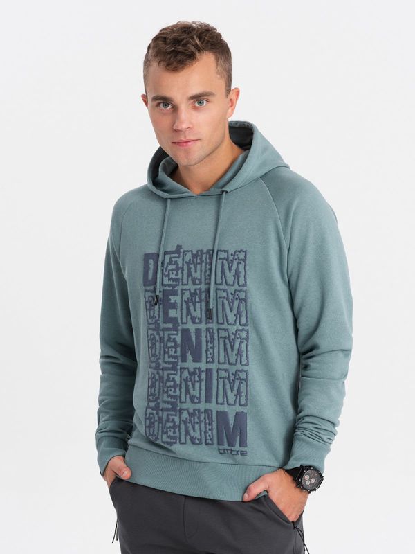 Ombre Ombre Men's non-stretch kangaroo sweatshirt with hood and print - turquoise